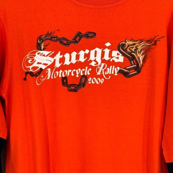 Sturgis mens 2009 69th Annual Motorcycle Rally Long Sleeve Orange T-Shirt Size l - Picture 5 of 9